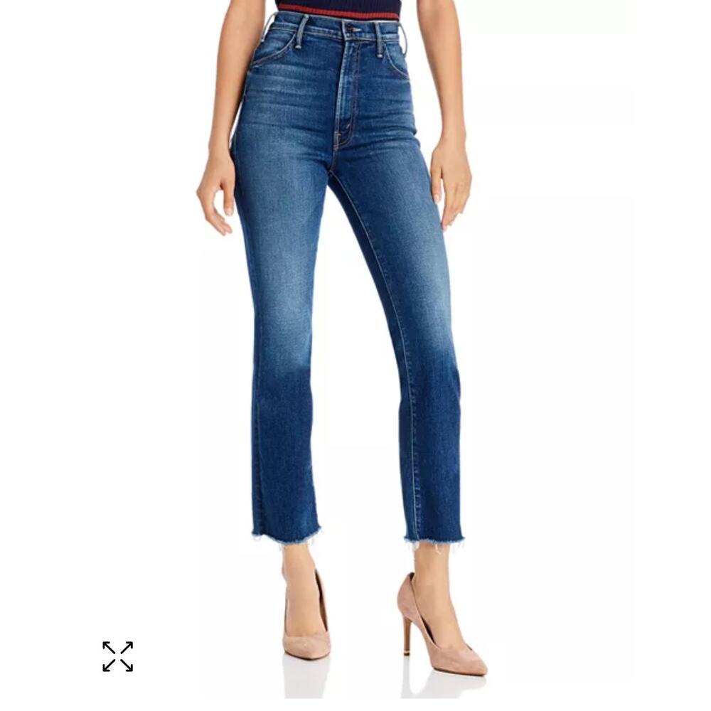 NWT MOTHER The Hustler Ankle Fray Flared Jeans in Night Clubbing High Rise 24